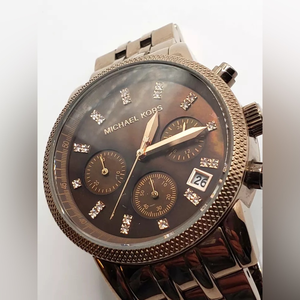Michael Kors MK5547 Ritz Brown Dial Brown IP Stainless Chronograph Women's Watch